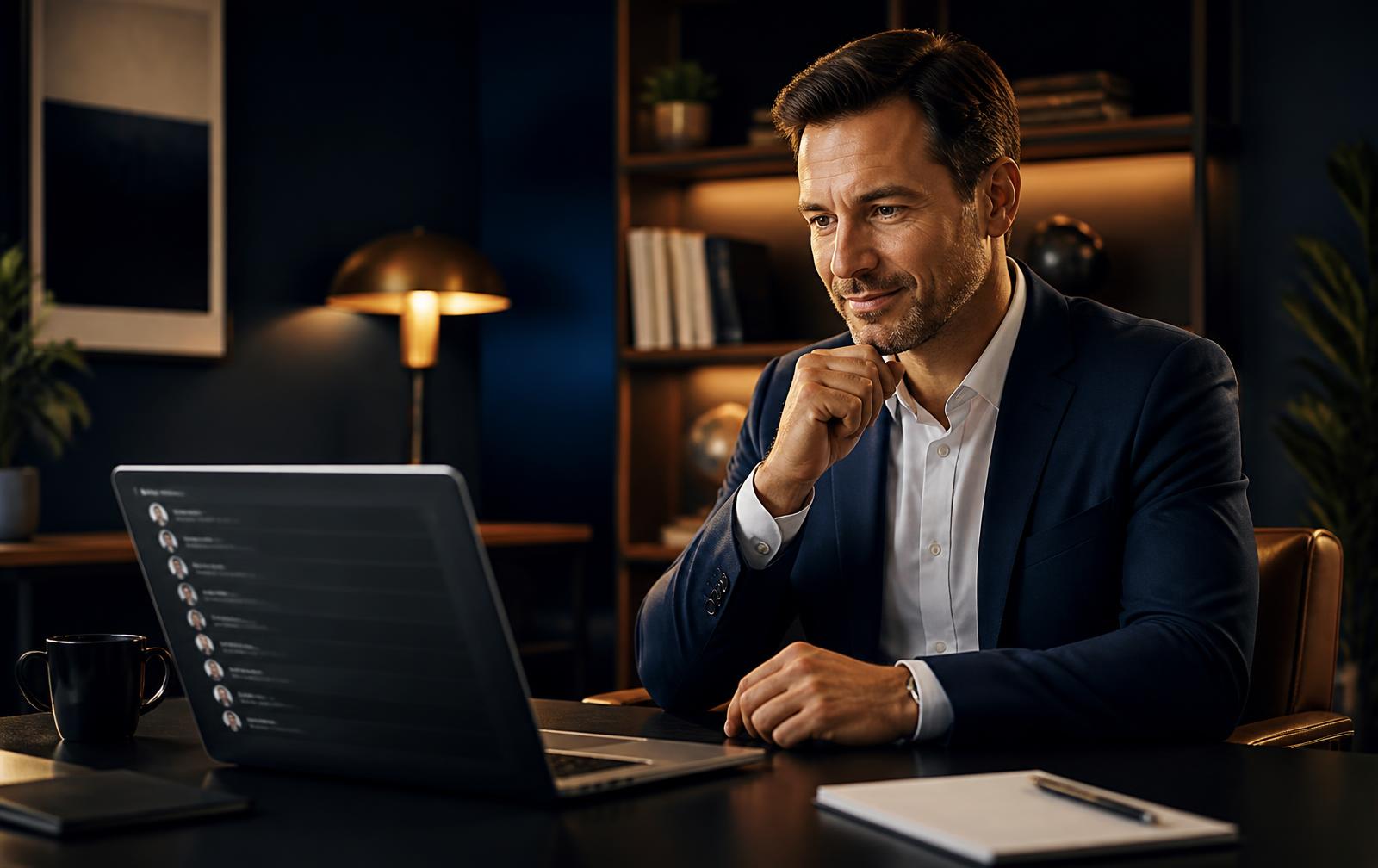 Sales professional reviewing verified B2B decision makers and personalised outreach
